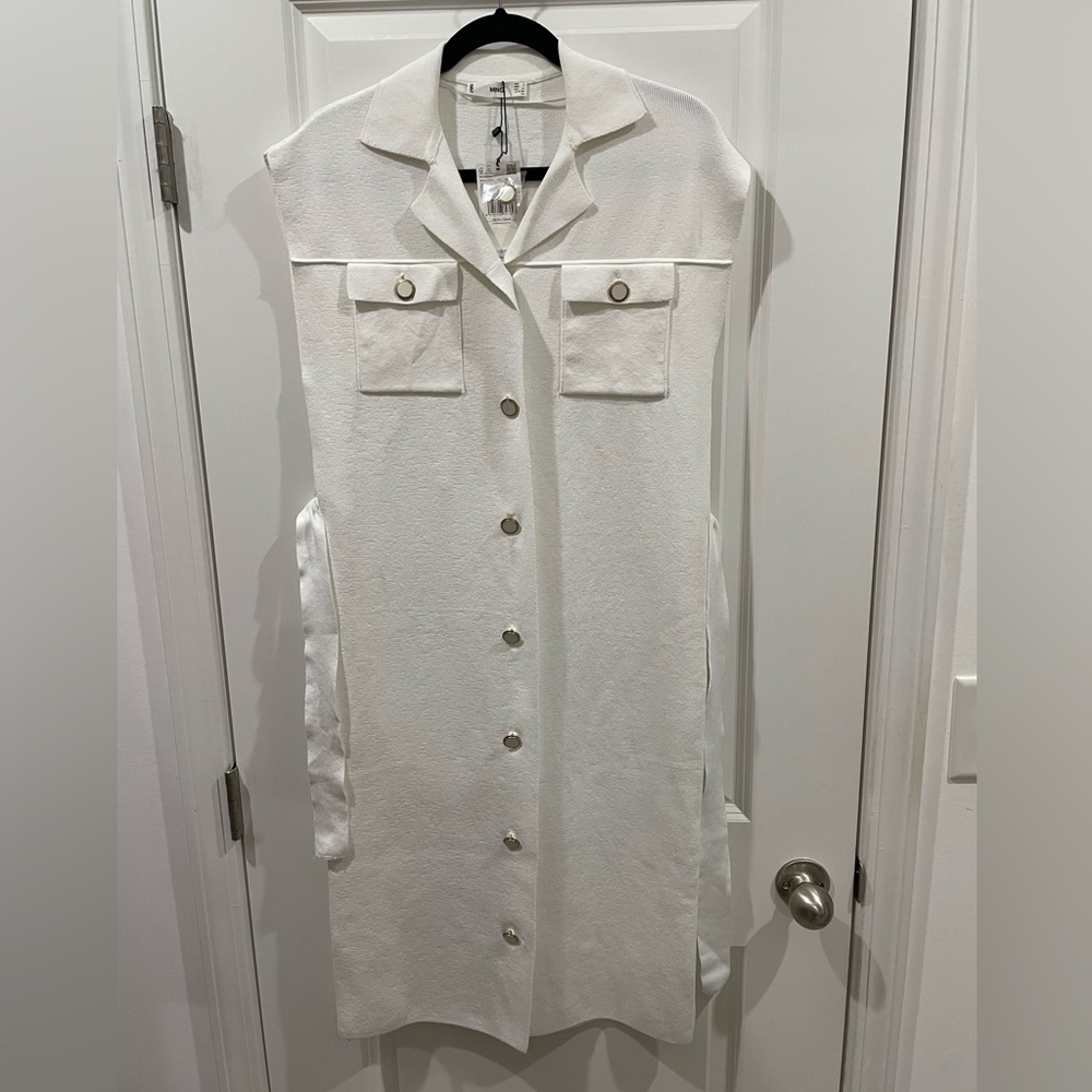 Mango White Textured Button-Up Dress